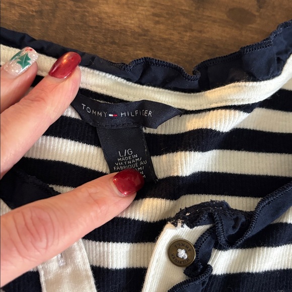NWOT Tommy Hilfiger Navy and White Striped Henley - Picture 2 of 3